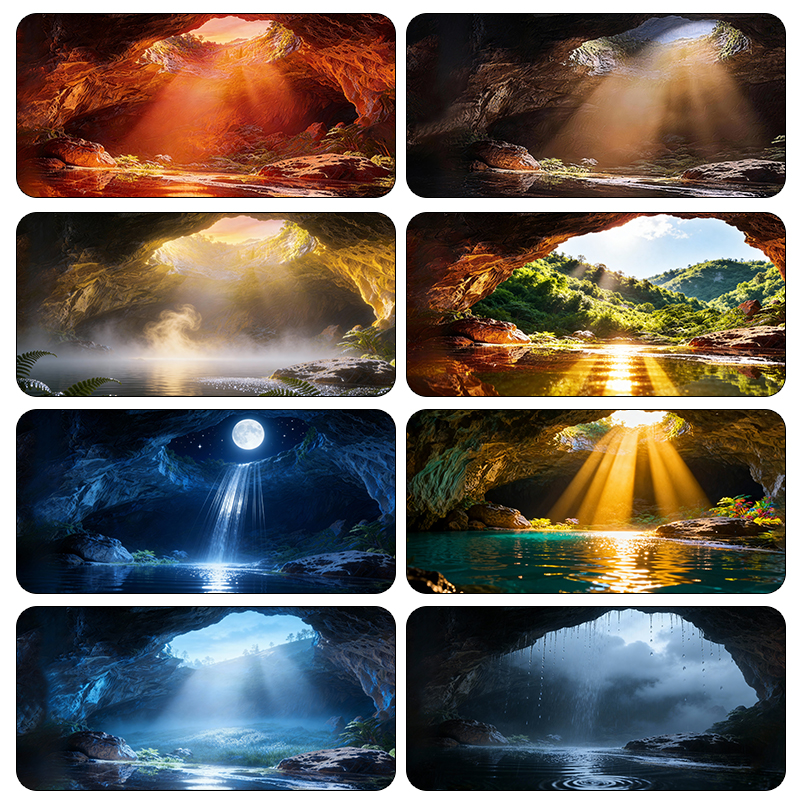 洞穴光柱造型新款鱼缸背景贴画贴纸壁纸洞穴造景正胶