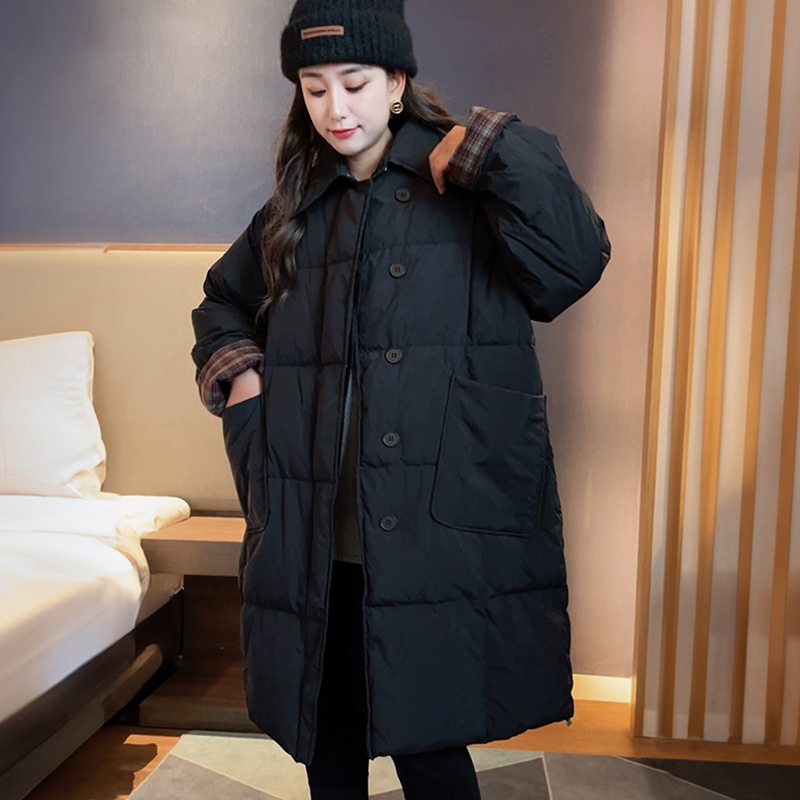 大码羽绒服女200斤胖MM拼接过膝长款宽松加厚保暖白鸭绒百搭外套