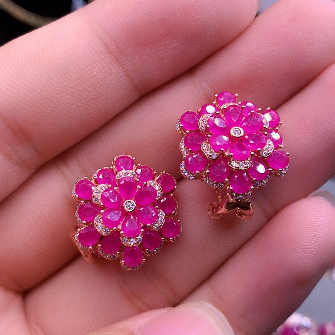 耳饰银S925镶嵌红宝石