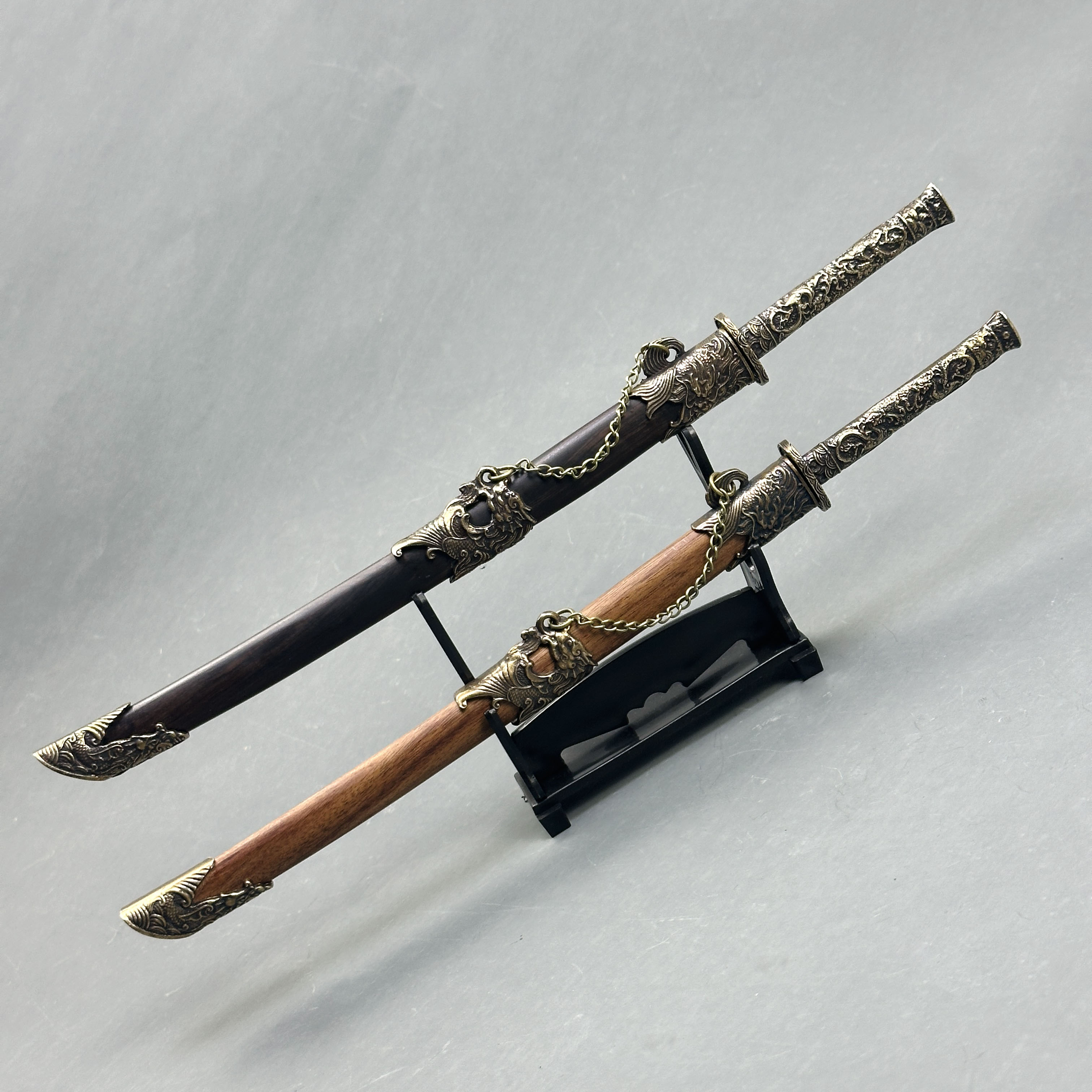 440C钢迷你绣春刀龙泉茶刀复古铜装茶针兵器收藏把玩微型桌面摆件