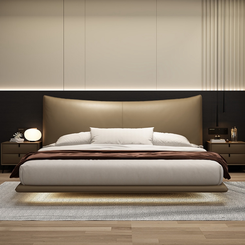 香奈儿悬浮床意式极简真皮床现代简约婚床主卧床1.8米双人齐边床