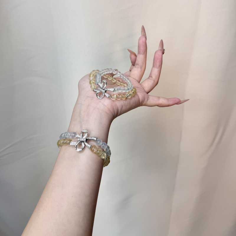 天然黄水晶x海蓝宝双圈 6mm