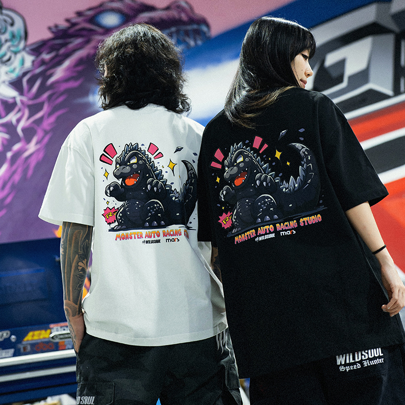 WILDSOUL-哥斯拉-夏季重磅300纯棉长袖短袖T恤百搭重磅t恤男印花