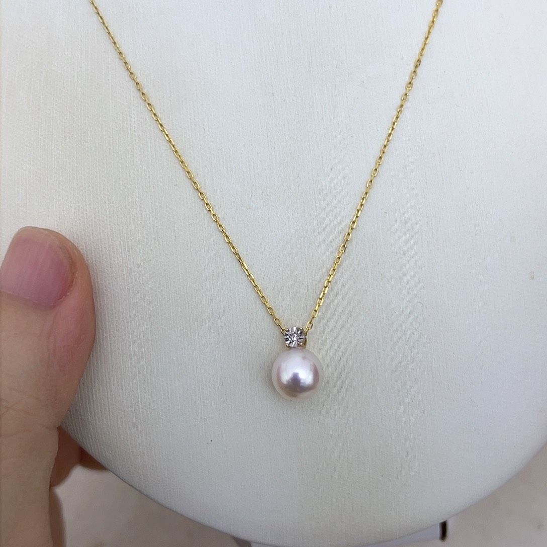 海水珍珠吊坠(赠链)18K金镶嵌7.5-8戴妃吊坠