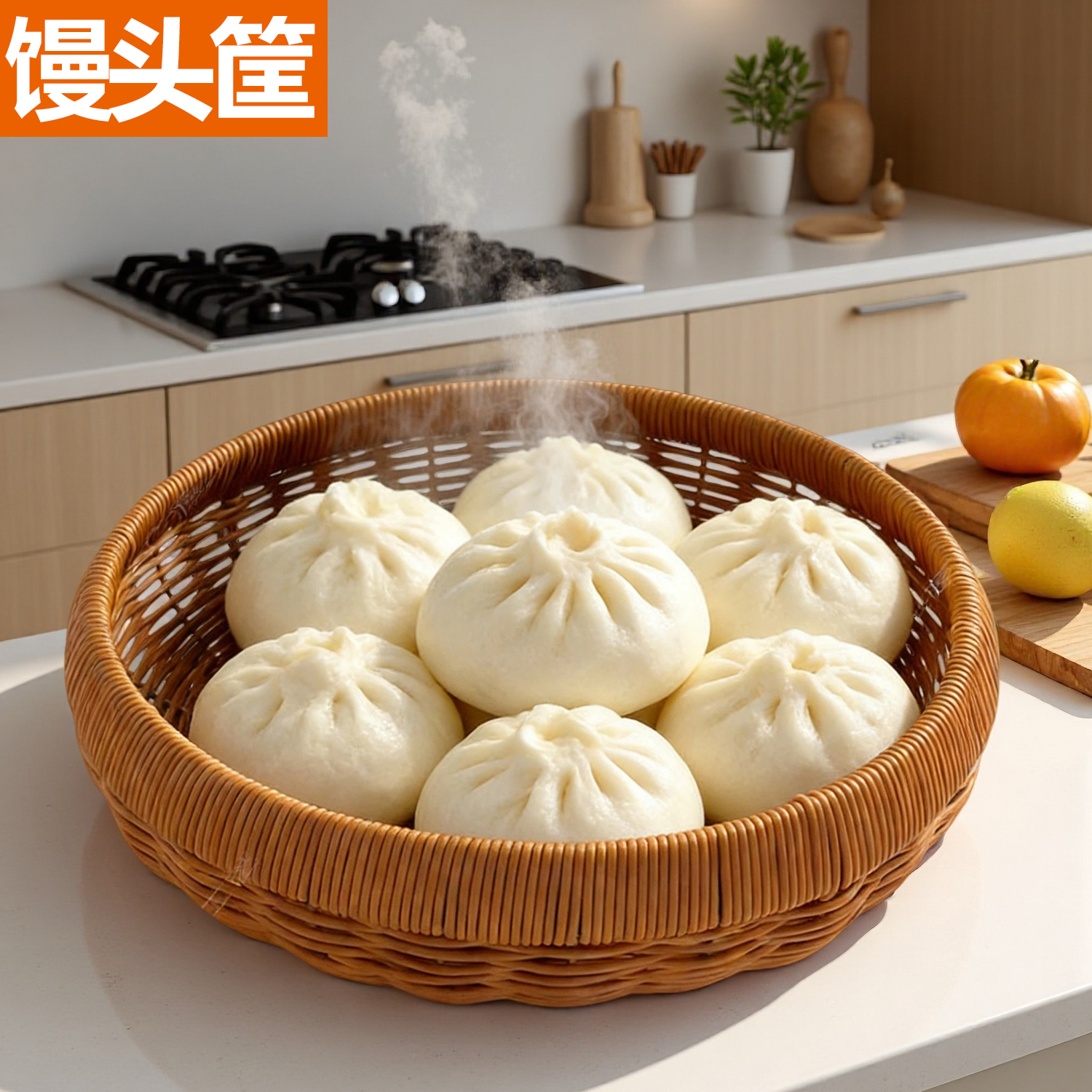 水果零食收纳筐手工仿藤编织圆形桌面茶几家用干果收纳馒头框