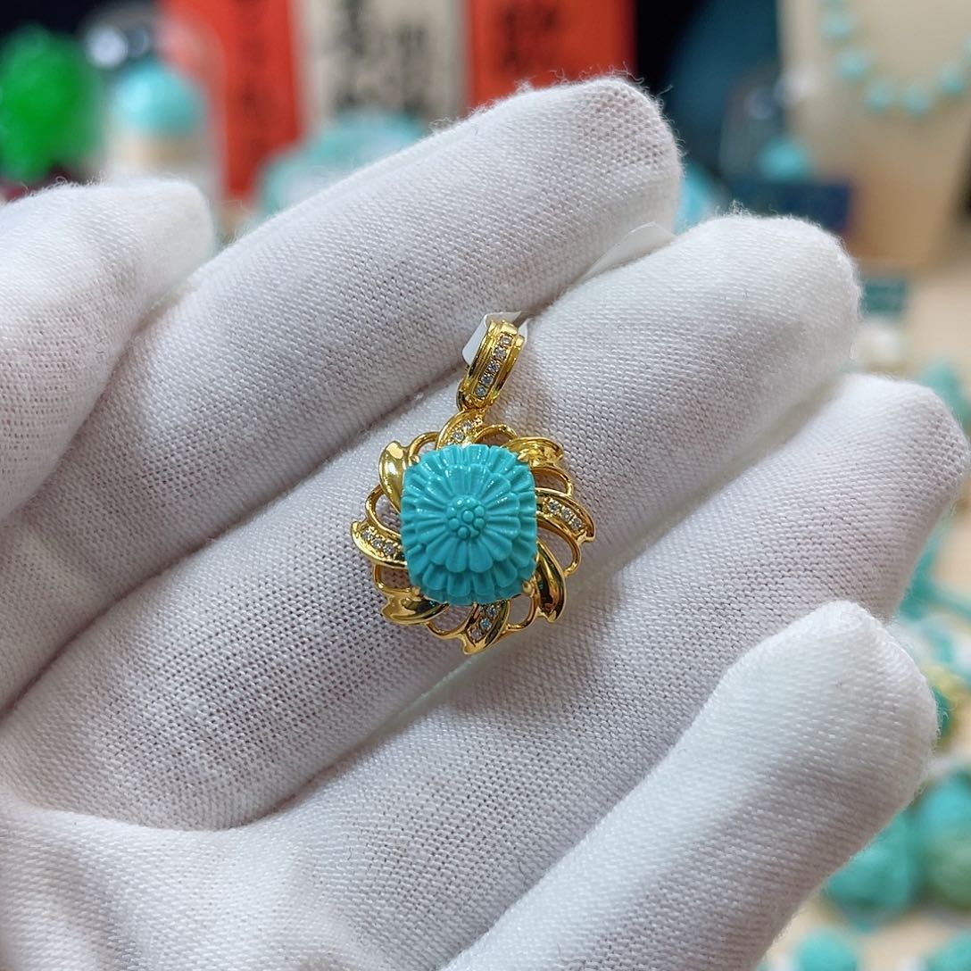 绿松石珠宝奇石18K金镶嵌