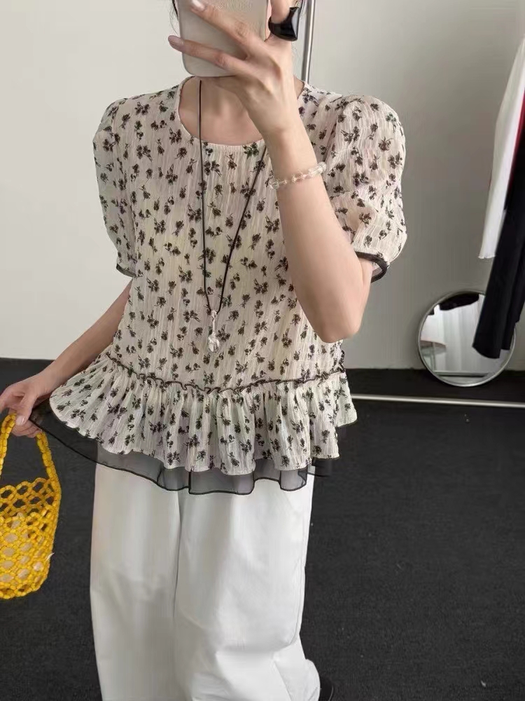 韩系半袖碎花小衫