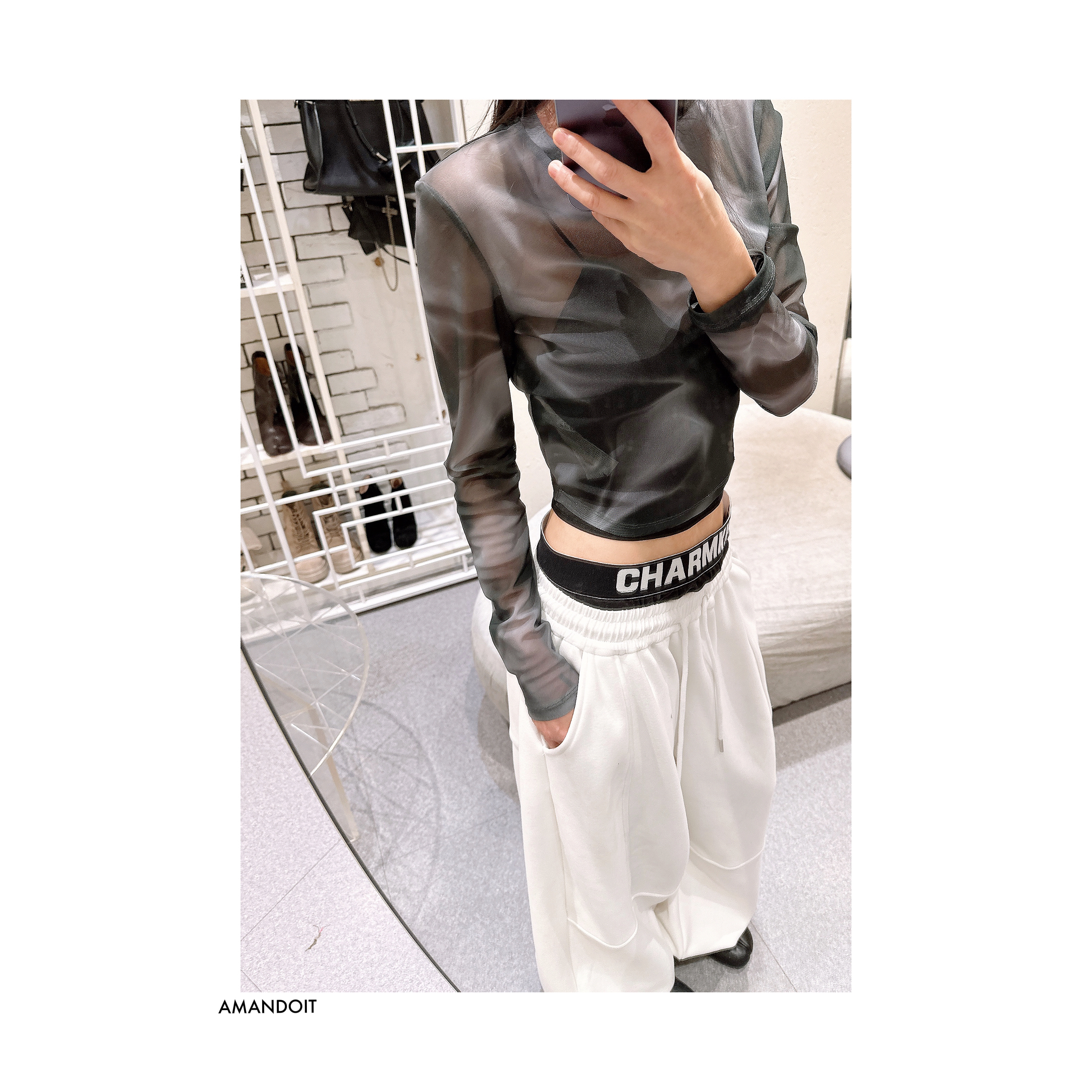 4778丨扎染圆领长袖修身网纱打底T恤