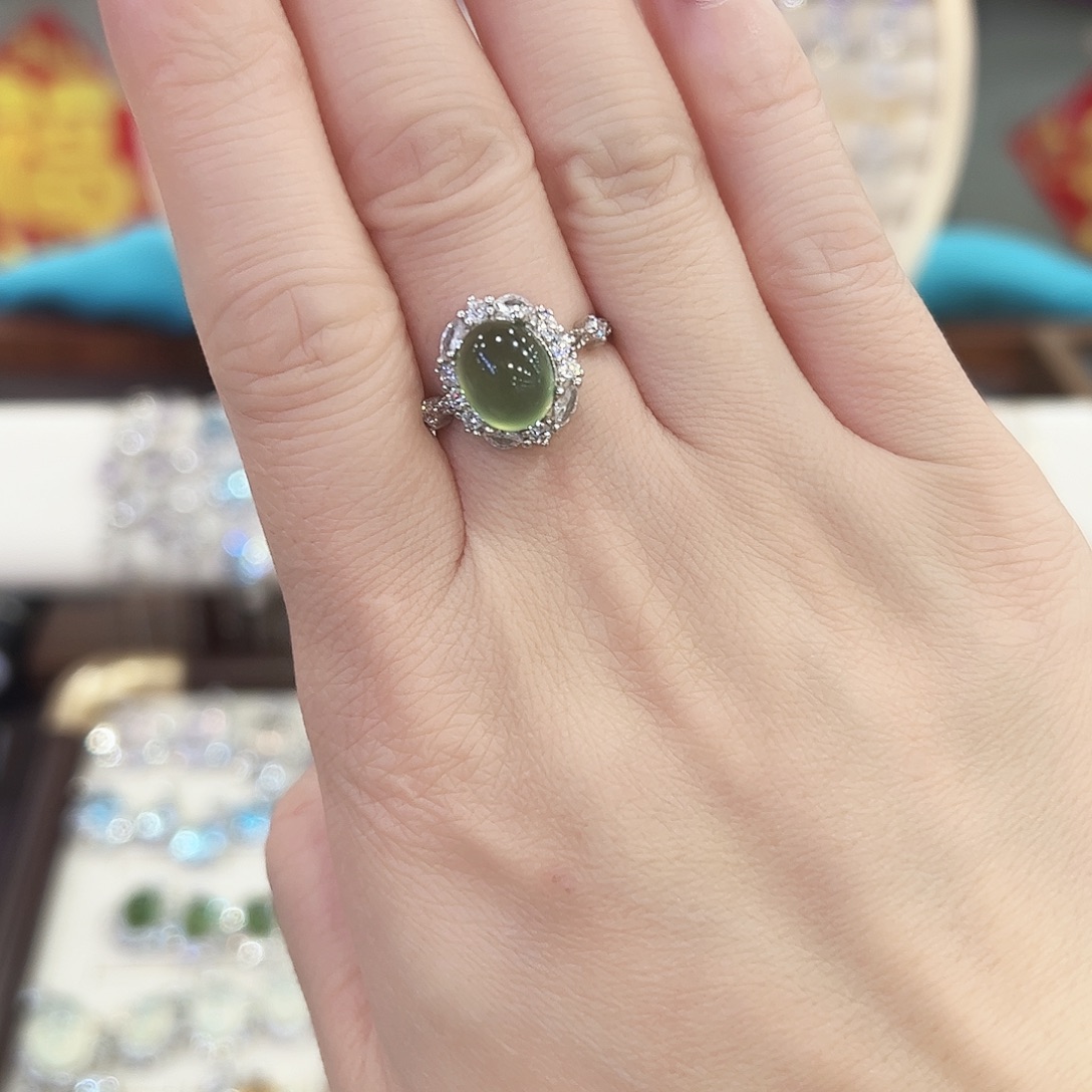 蛇纹石玉银S925镶嵌戒指