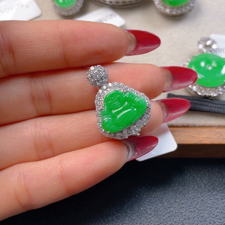 翡翠银S925镶嵌吊坠(不含链)翡翠