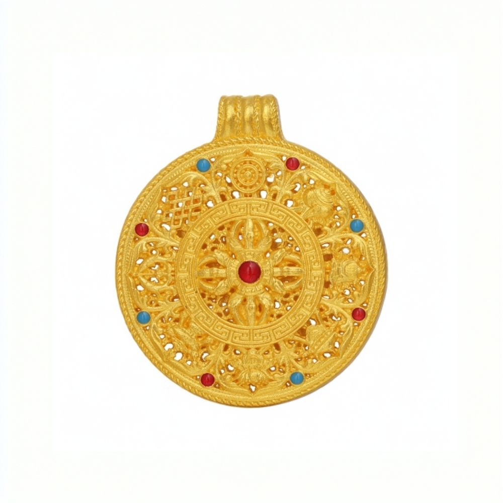 吊坠足银 【珐琅八宝罗盘吊坠】如意圆满吊坠精美国风编织项链挂坠