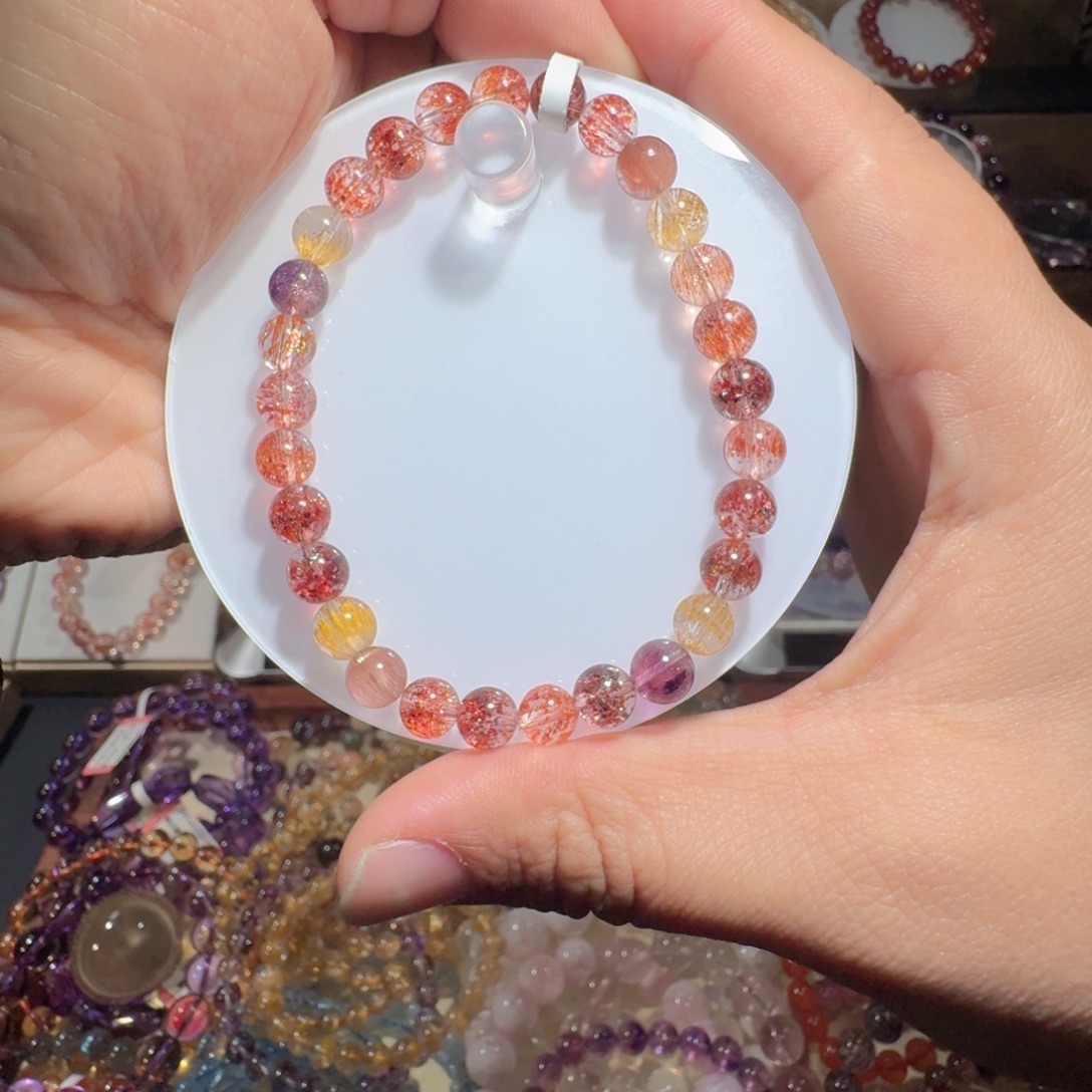 未镶嵌手链水晶稀有超七金草莓手串6.9mm