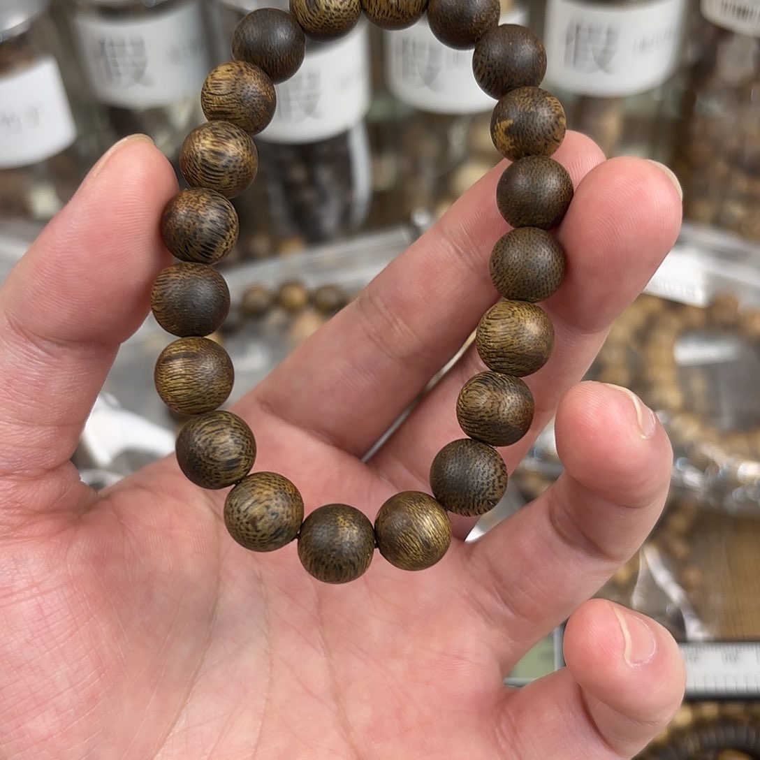 沉香手串黑****种植绿棋单圈圆珠发一