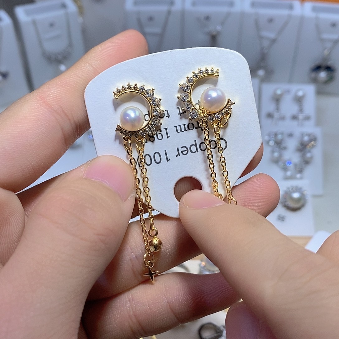 耳饰银S925镶嵌淡水珍珠