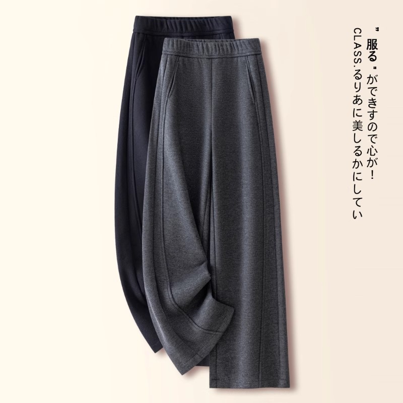 灰色羊毛呢窄版阔腿裤女秋冬季2025新款显瘦休闲糯米裤九分直筒裤
