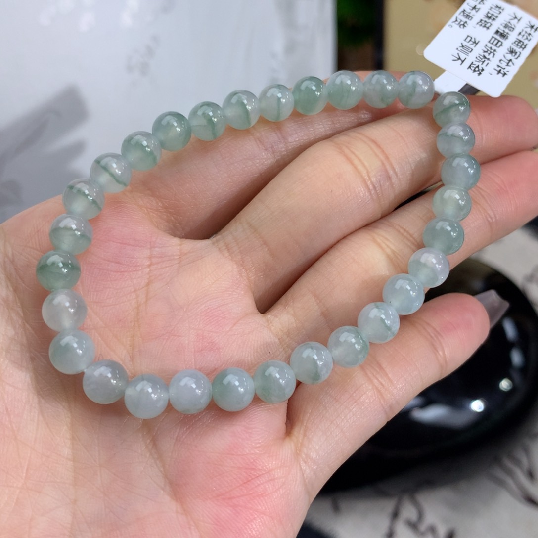 翡翠手链未镶嵌卡6冰胶飘花手串