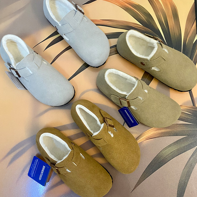 2024新款秋季牛皮加绒平底加厚博肯鞋软底软面雪地靴冬季情侣鞋