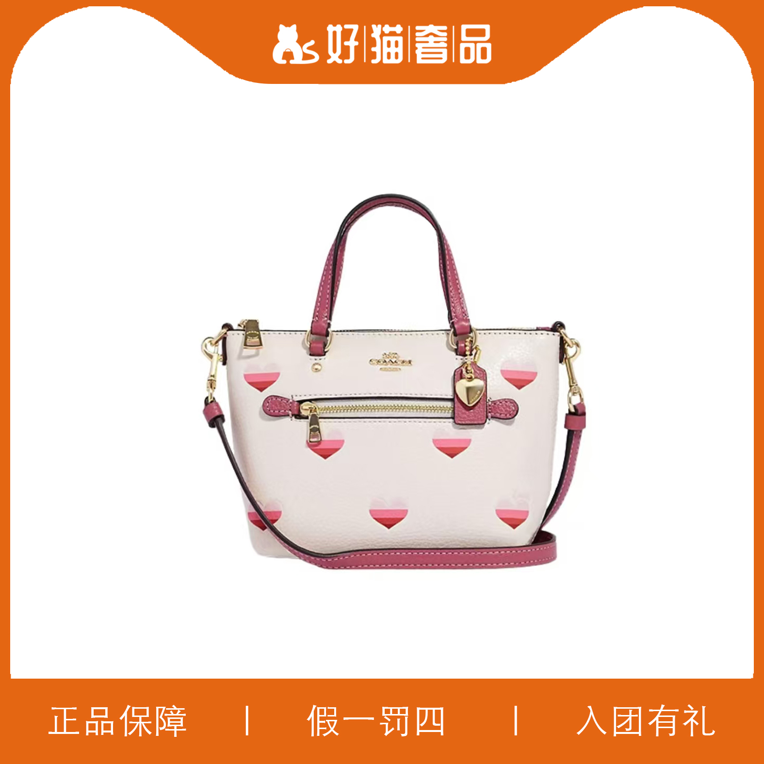 95新 COACH/蔻驰 爱心印花小饺子包/F1306/20X14X8