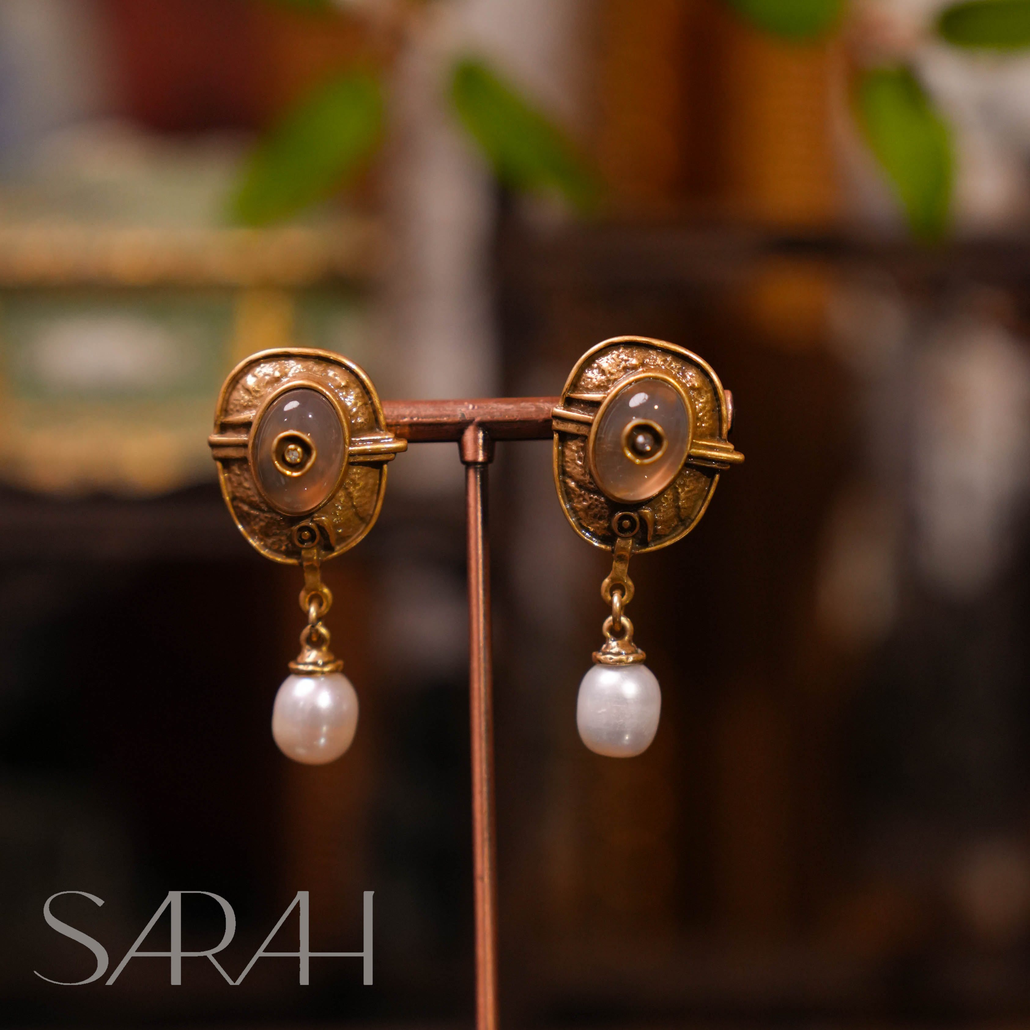 纯铜仿珍珠耳饰 DearLisa.精工系列 椭圆形灰色珠珠吊坠 耳钉