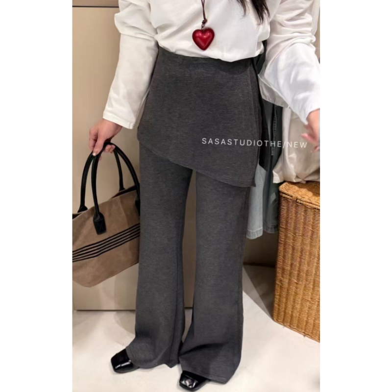 秋冬加绒加厚韩系时尚显瘦微喇裤女大码胖mm梨形假两件屁帘休闲裤