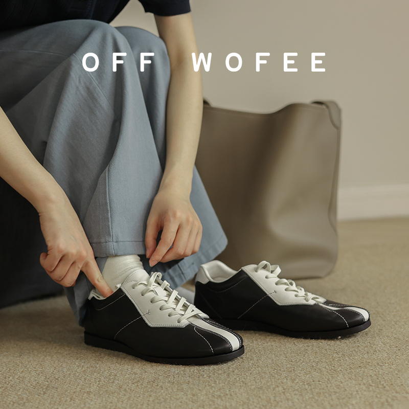 OFFWOFEE原创复古英伦德训鞋男女运动休闲鞋黑白撞色百搭牛皮薄底