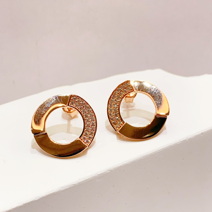 合成锆石18K简约时尚圆形耳钉2.7克