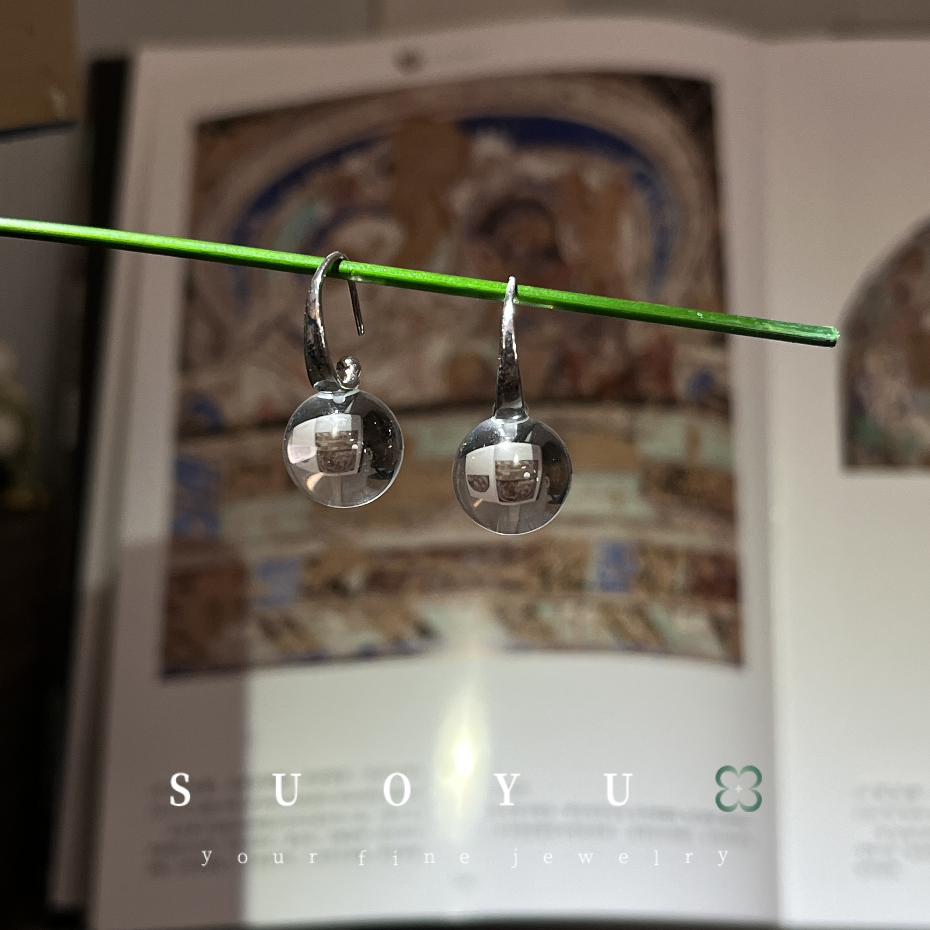 子乔专属【露珠】22 B370108-白水晶耳钩约12mm#多样性发一