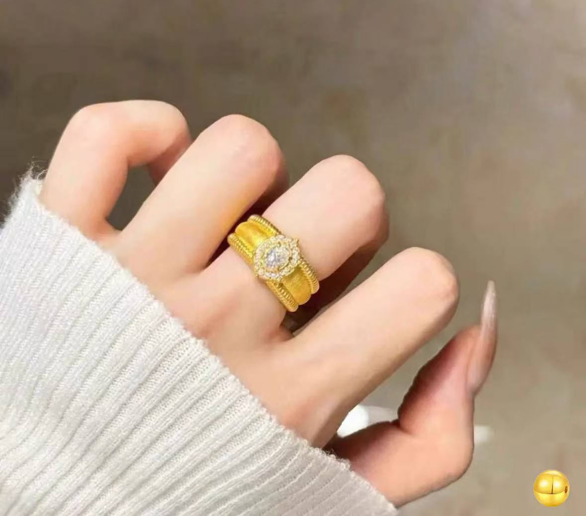 铜合金戒指 合金拉丝满圈鸽子蛋戒指重工高级感轻奢食指环情侣