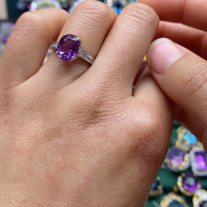 水晶戒指银S925镶嵌天然水晶戒指