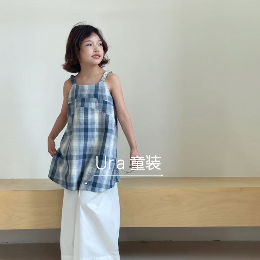 现货【蓝格子】夏季亲子韩版吊带     UT25060