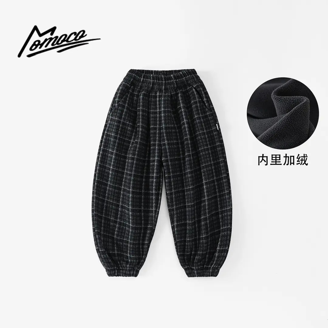 MOMOCO冬季男童新款格子加绒洋气厚款保暖休闲裤77430354009