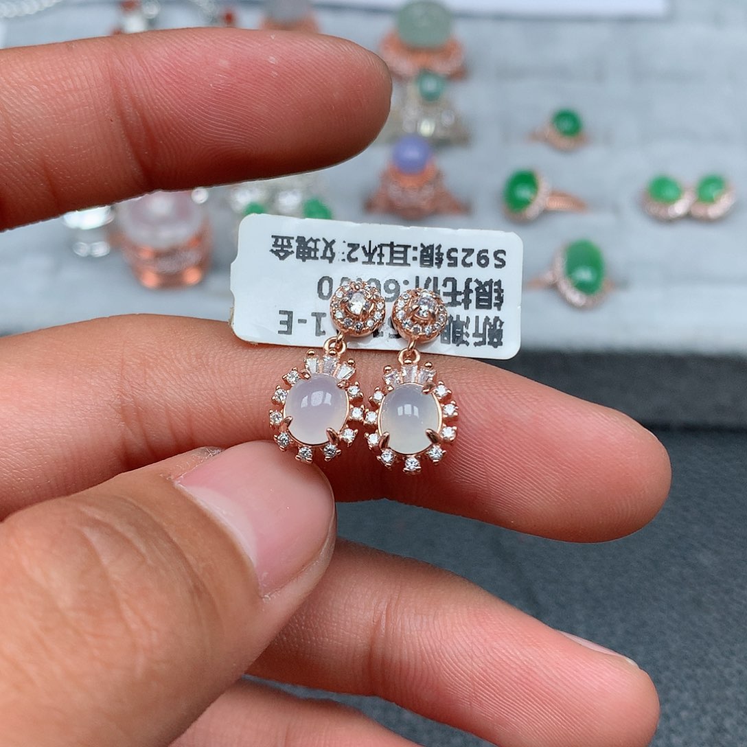 翡翠银S925镶嵌耳坠135号