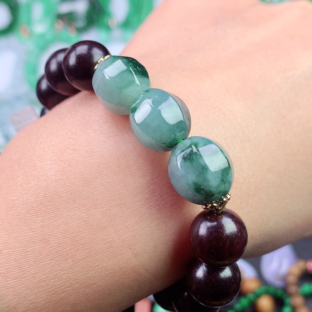 未镶嵌手链翡翠三颗路路通单珠