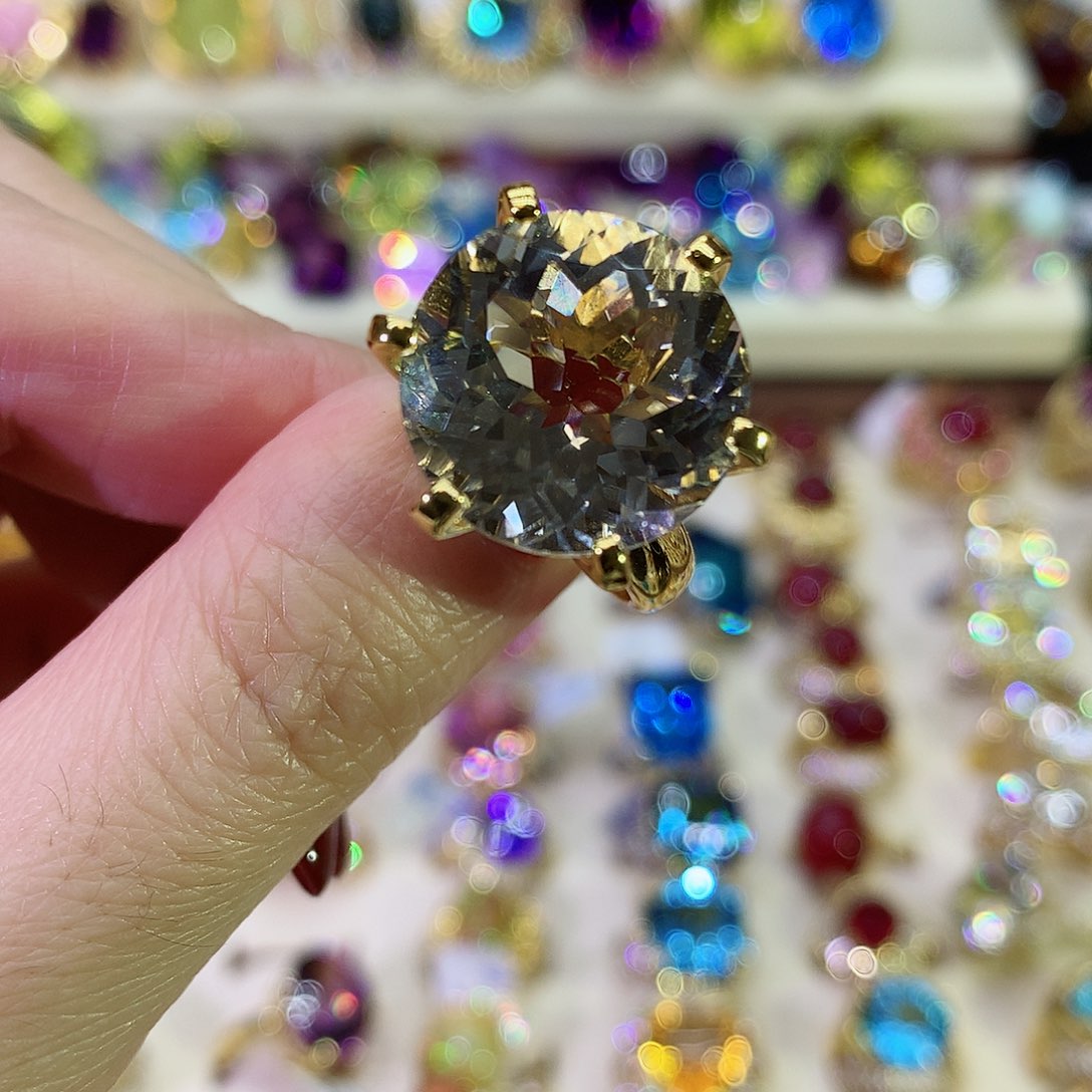 托帕石戒指银S925镀金镶嵌