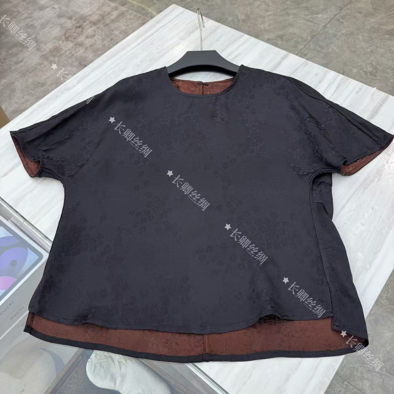 【青青】新中式真丝花萝国风提花短袖上衣W745