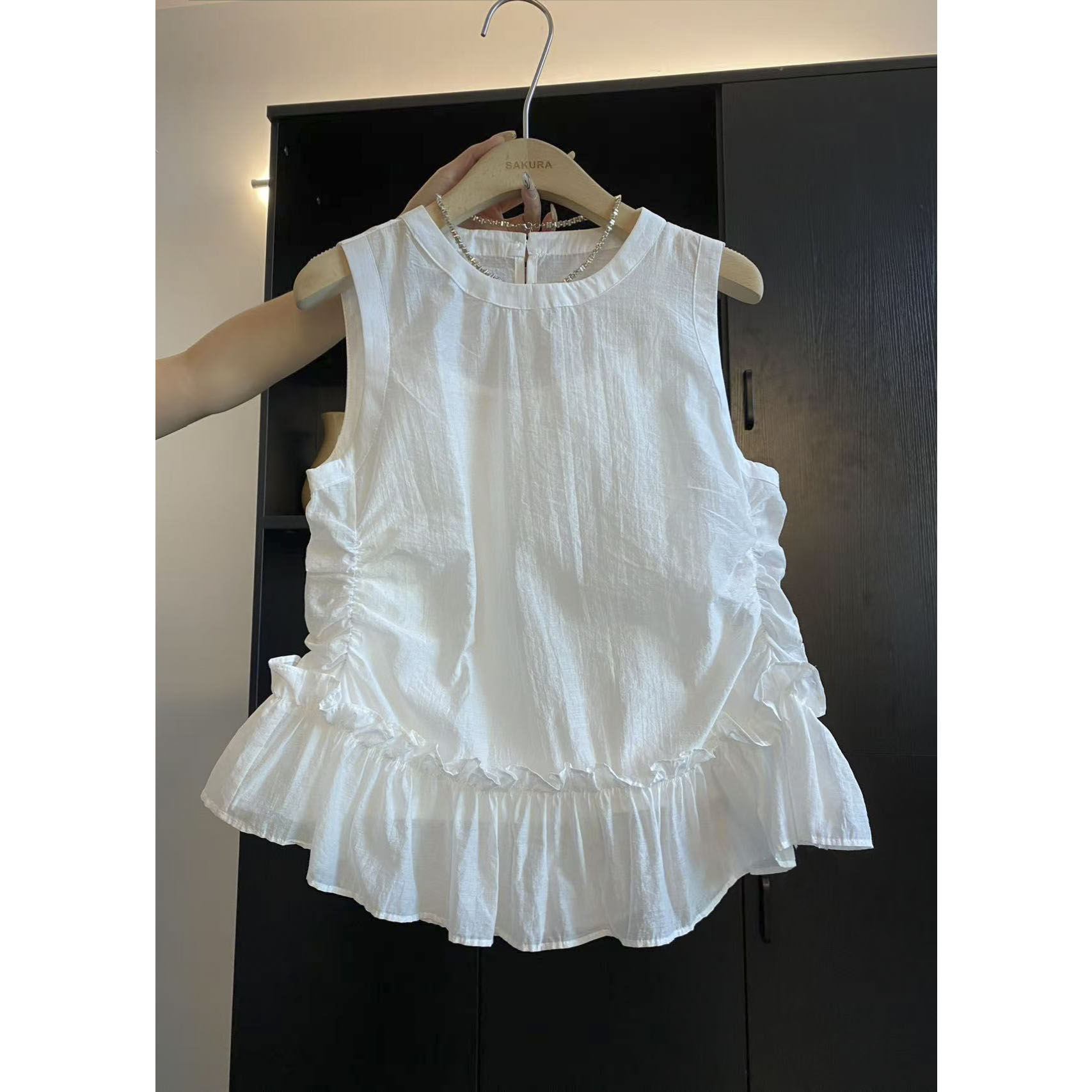 璎婲sᴀᴋᴜʀᴀ【浅林素光】岚圆领褶皱花边带吊带两件套无袖背心衬衫