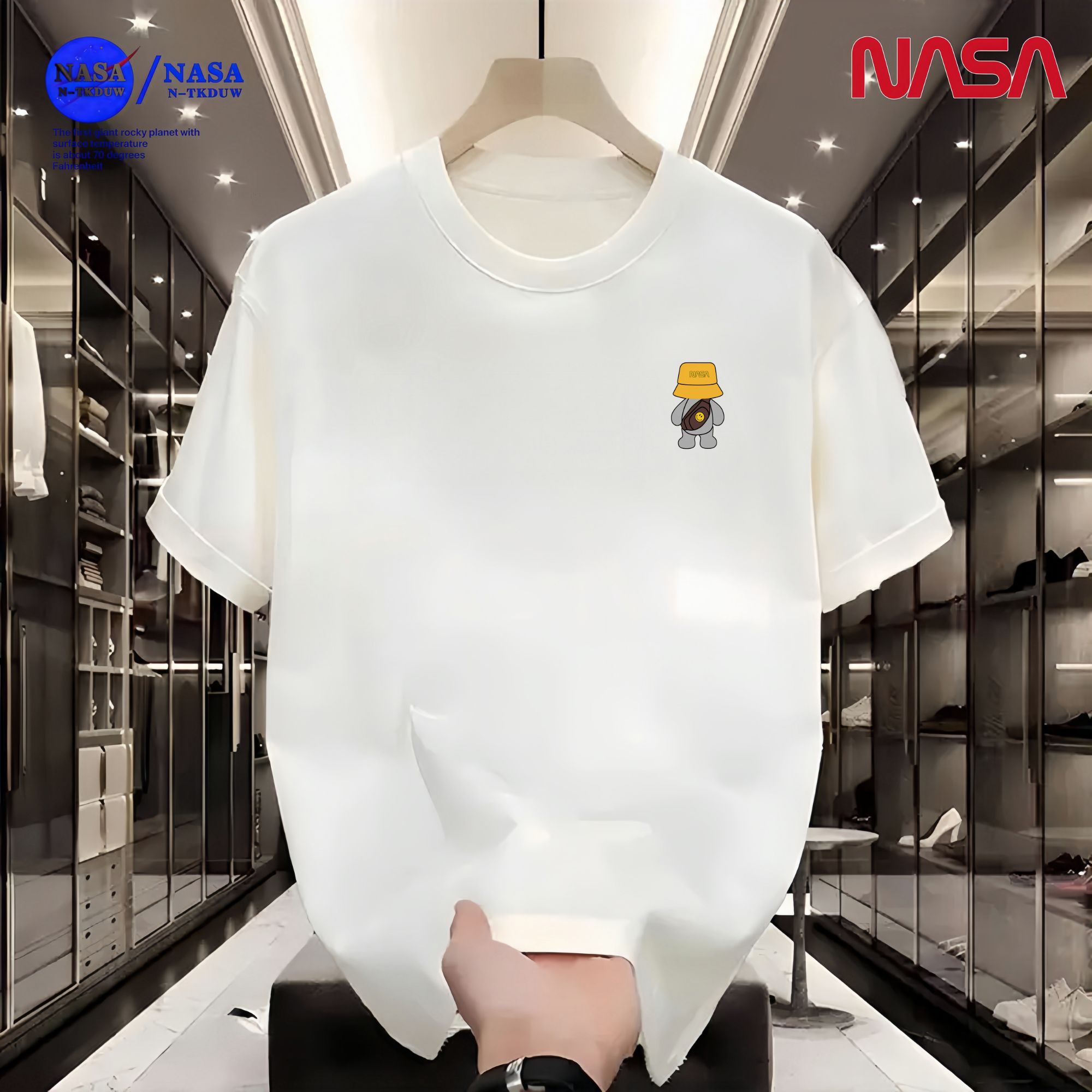 17NSASA联名重磅纯棉T恤男女同款时尚百搭短袖【黄帽NASA】A-042