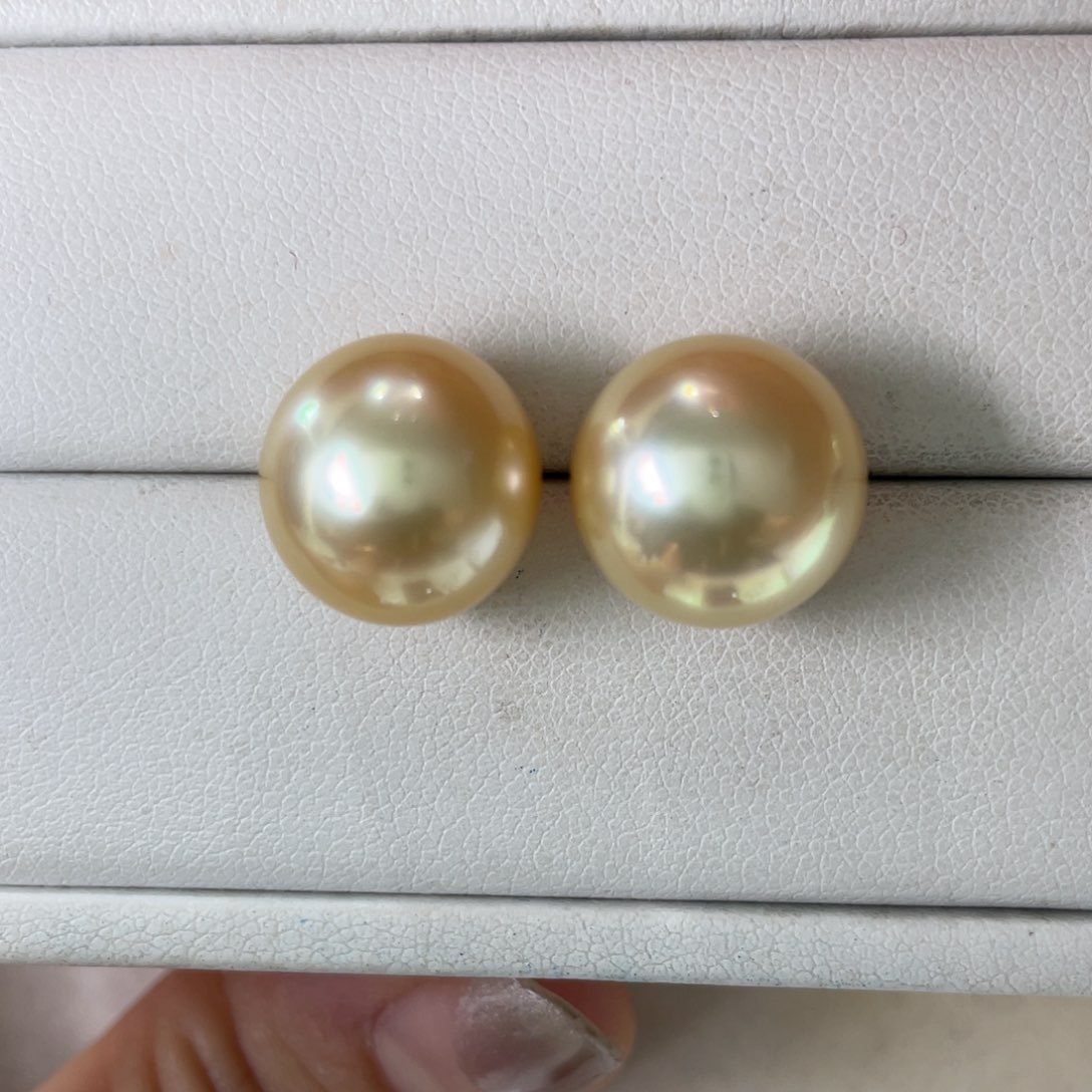 18K金镶嵌耳饰海水珍珠南洋金珠13-14m m