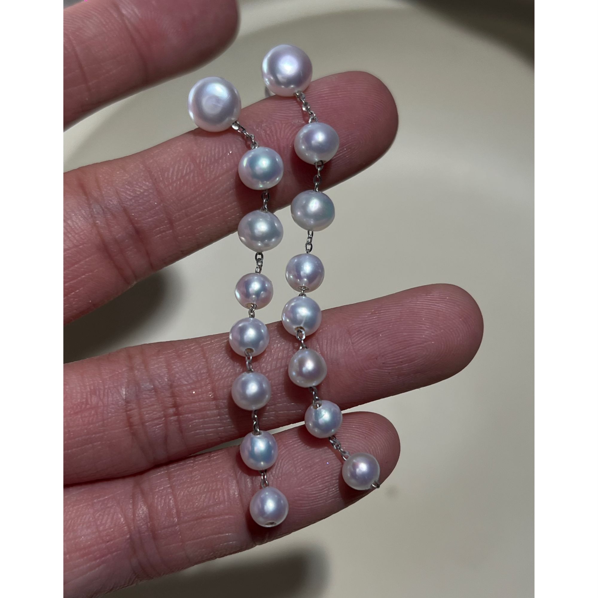 JUNMU渐变长流苏珍珠耳坠925银长款显瘦珍珠耳环超仙气质耳饰