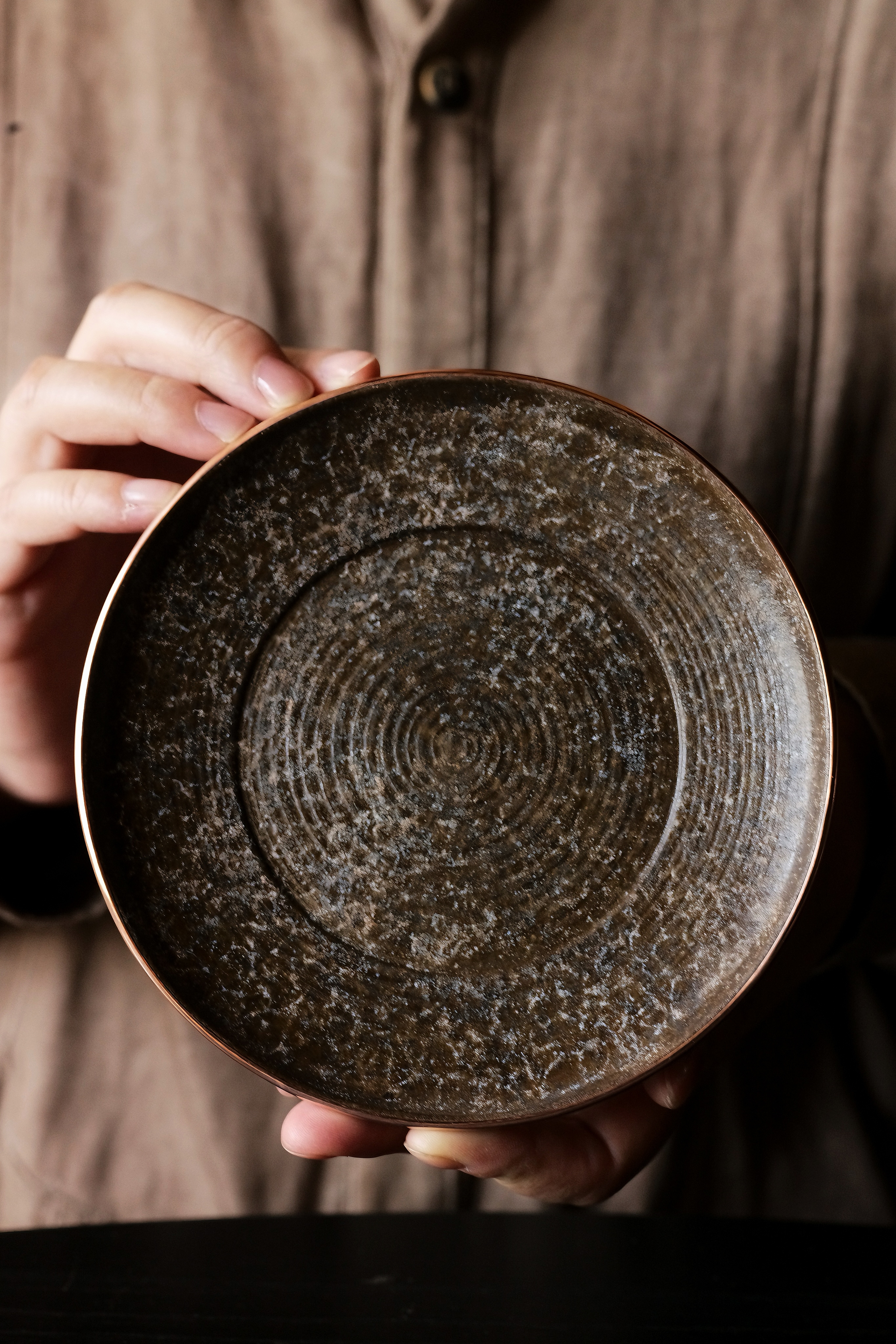 【雲梦】几上造物-包铜口空寂平承14.5cm