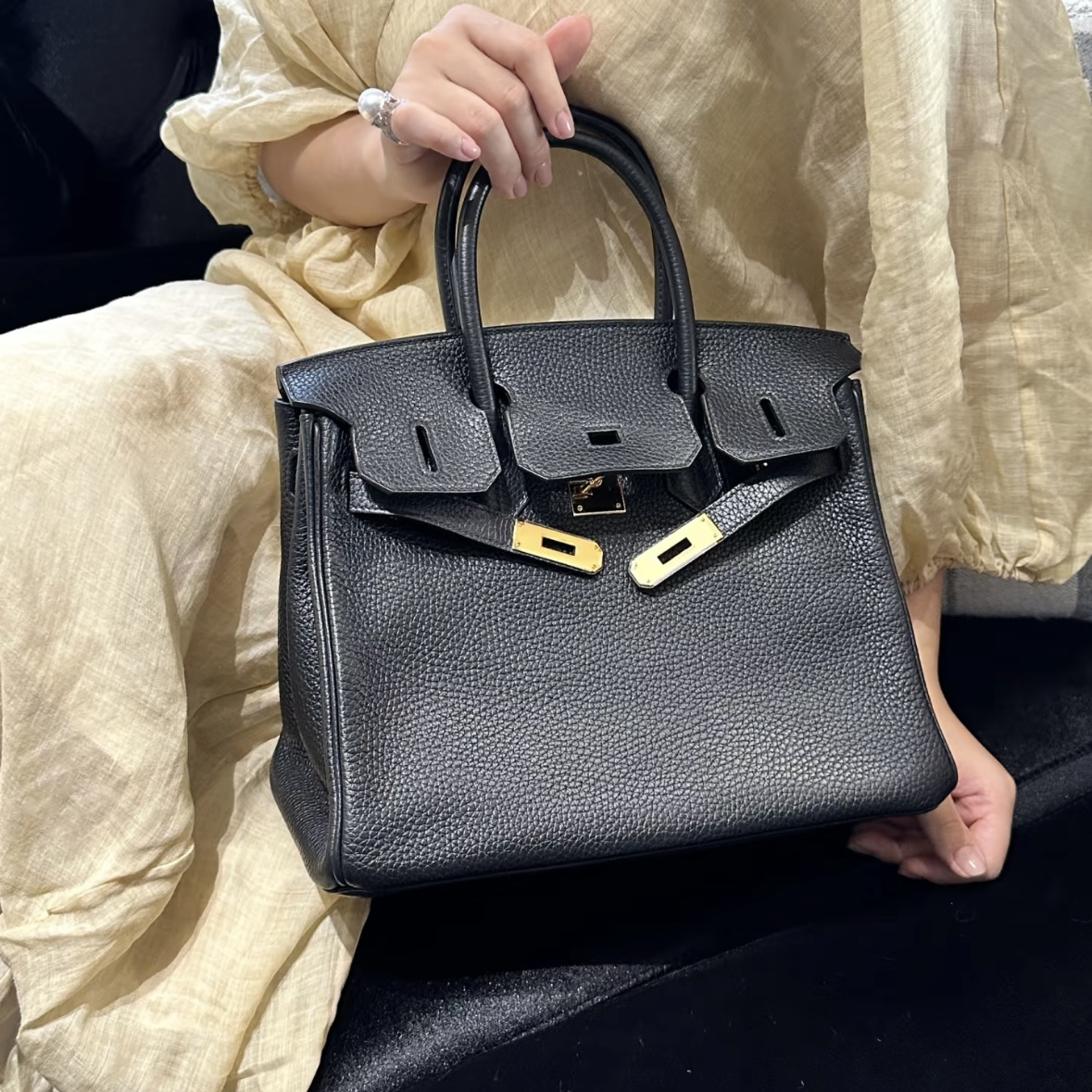 95新 Hermes/爱马仕 黑金Birkin30手提包/二奢