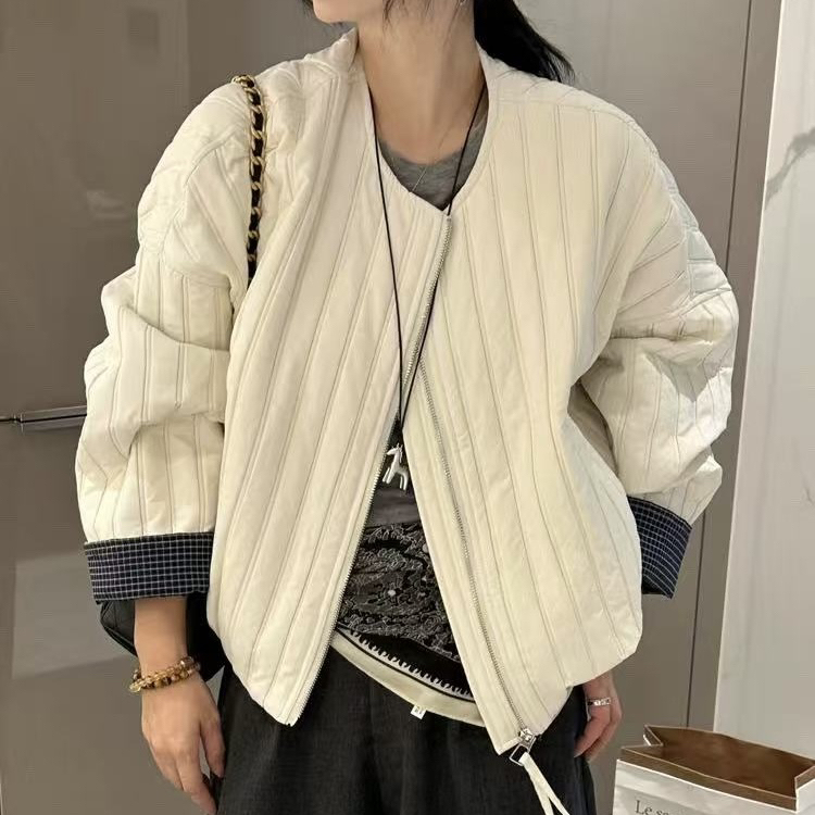 【珩棉保暖】H韩风设计款竖条压棉短外套百搭显瘦保暖棉袄女