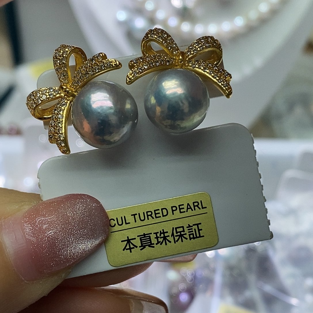 淡水珍珠耳钉银S925镶嵌