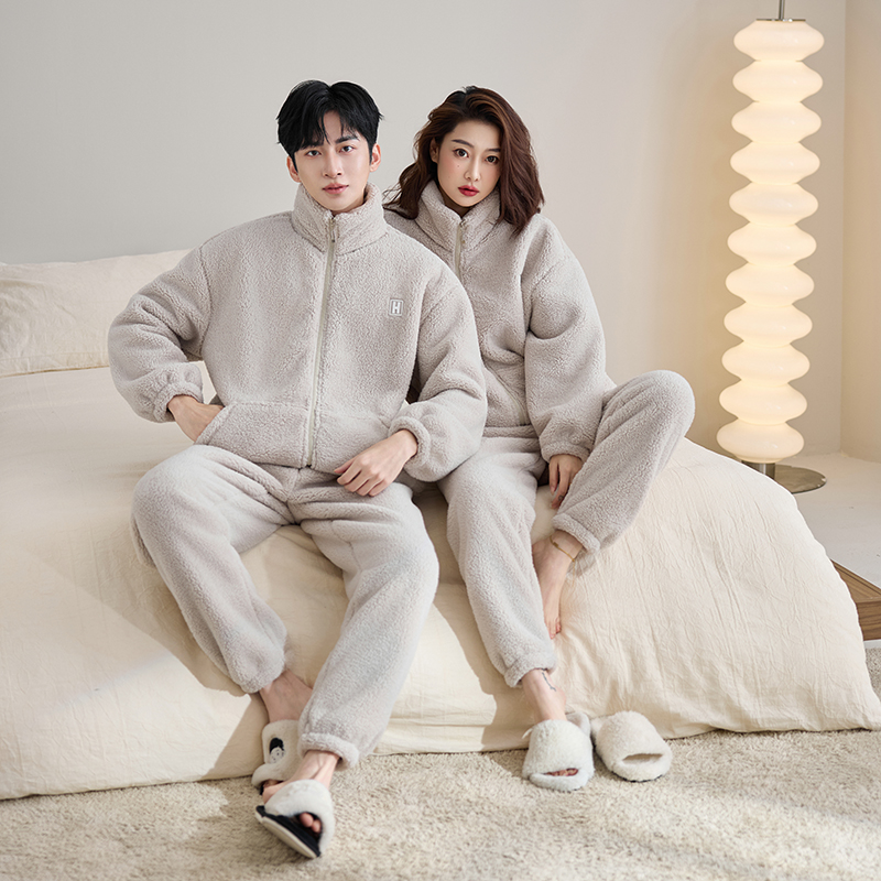 冬季男女同款情侣款北糕绒可外穿加绒加密保暖居家服睡加厚套装
