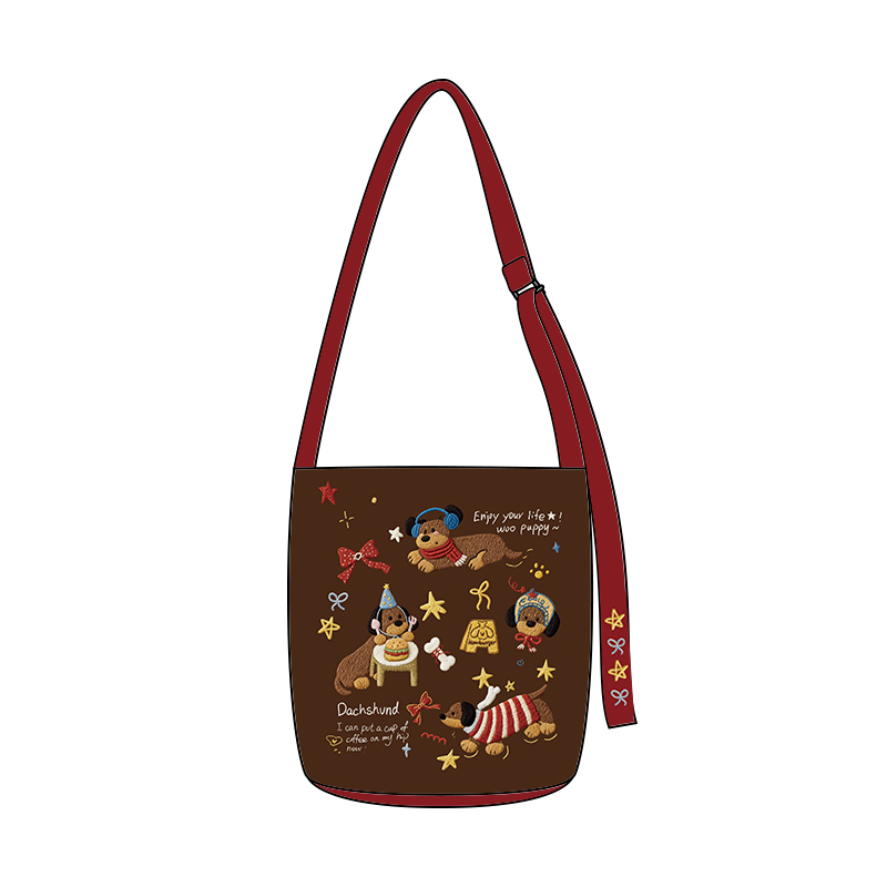 艺术鸭设计师原创快乐派对腊肠狗椭圆底飘带水桶包单肩小众百搭女