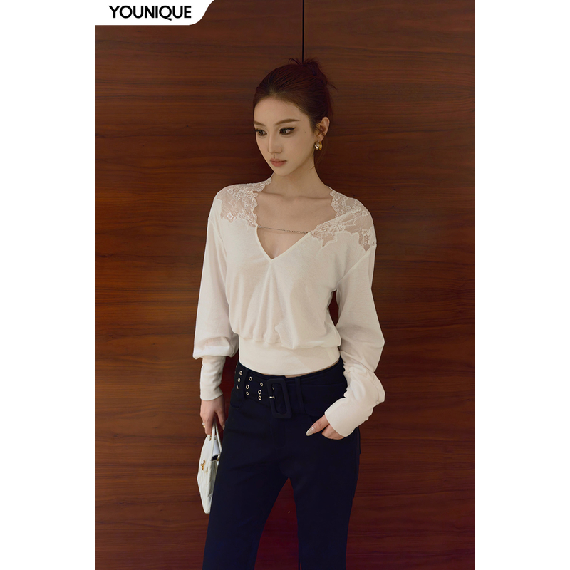 【CNLEEWEI】新品26春夏拼接蕾丝绣花正反两穿针织上衣