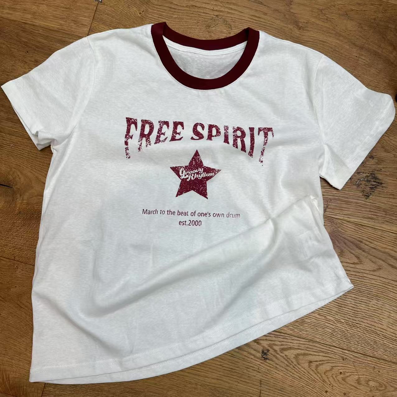 深圳南油高货原创ZZ撞色圆领字母五角星竹节棉常规版型短袖T恤