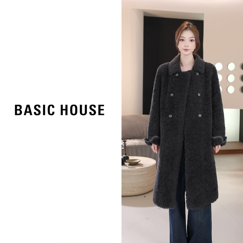 Basic House/百家好2025年新款羊羔毛外套灰B1295B5W262（衣长104）