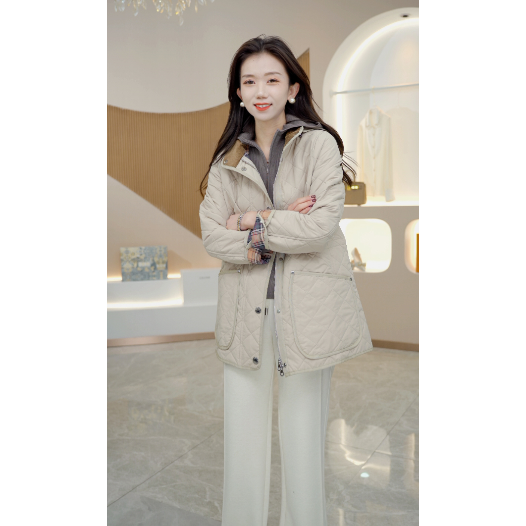 2025新款复古时尚休闲驼绒连帽冬季设计师款棉服23134