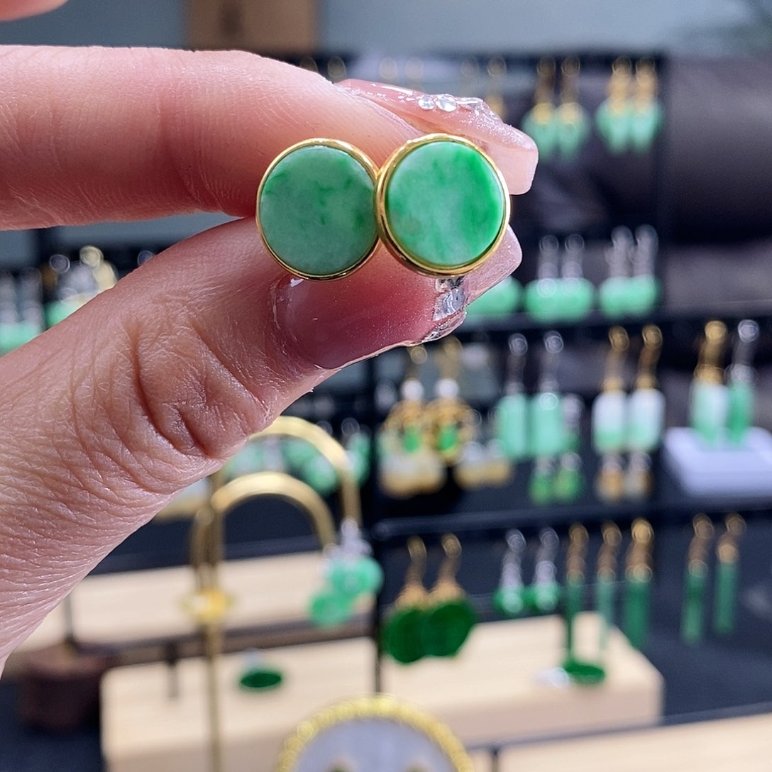 翡翠耳饰银S925镶嵌翡翠